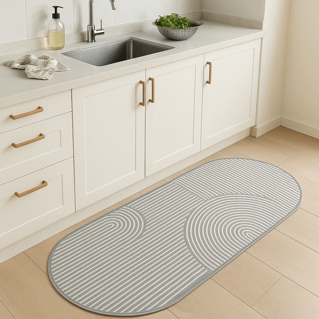Tappeto cucina moderno in diatomite – Ovale multi cerchi - Assorbente, antiscivolo e lavabile