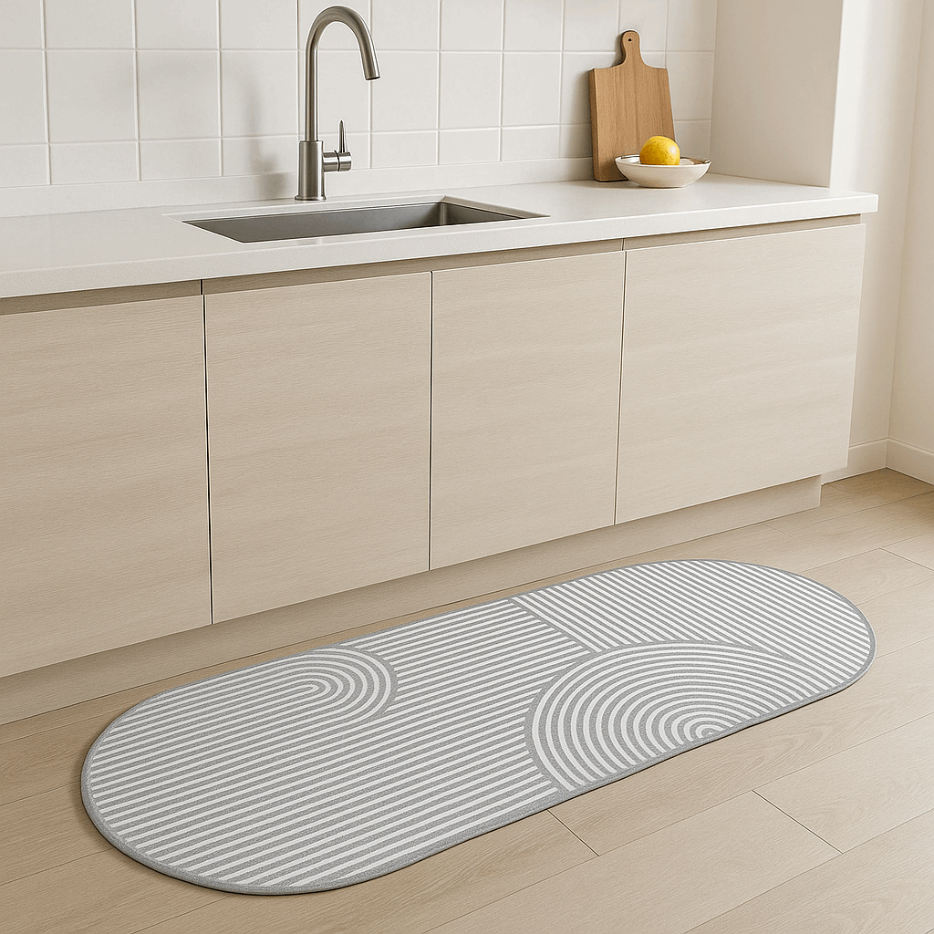 Tappeto cucina moderno in diatomite – Ovale multi cerchi - Assorbente, antiscivolo e lavabile