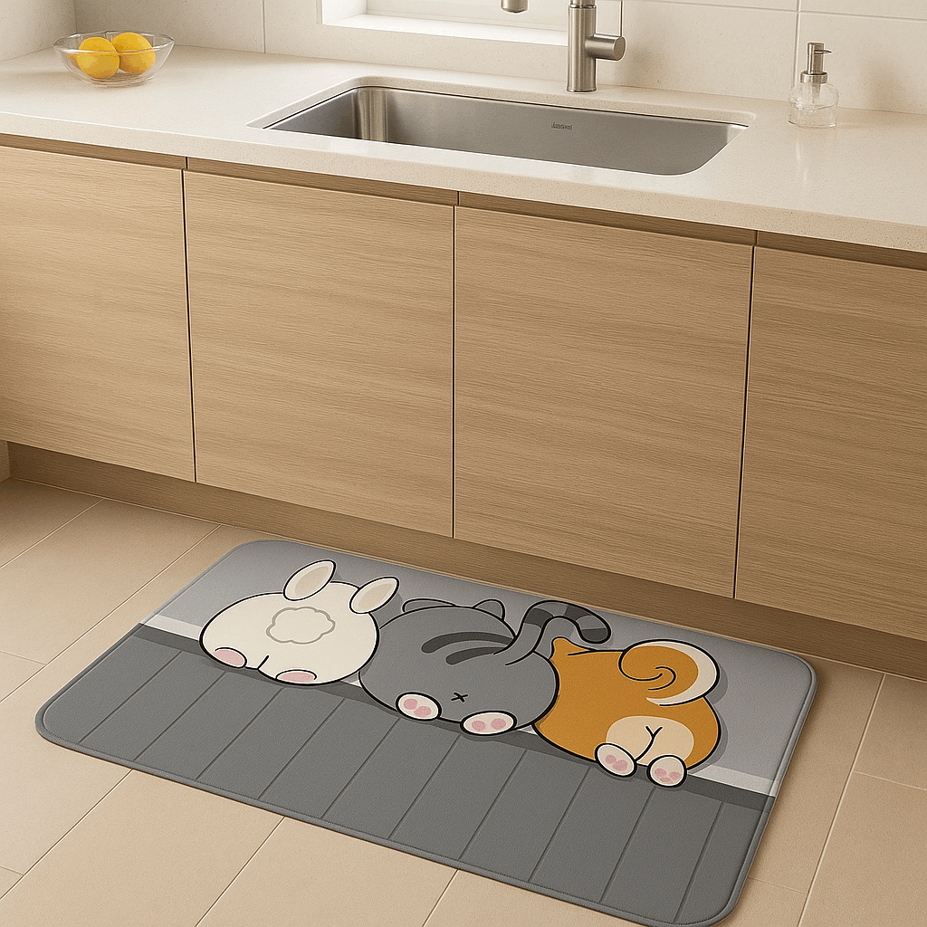 Tappeto cucina in diatomite con disegno "Macchie Tigre Grigia" – Antiscivolo, assorbente e facile da pulire