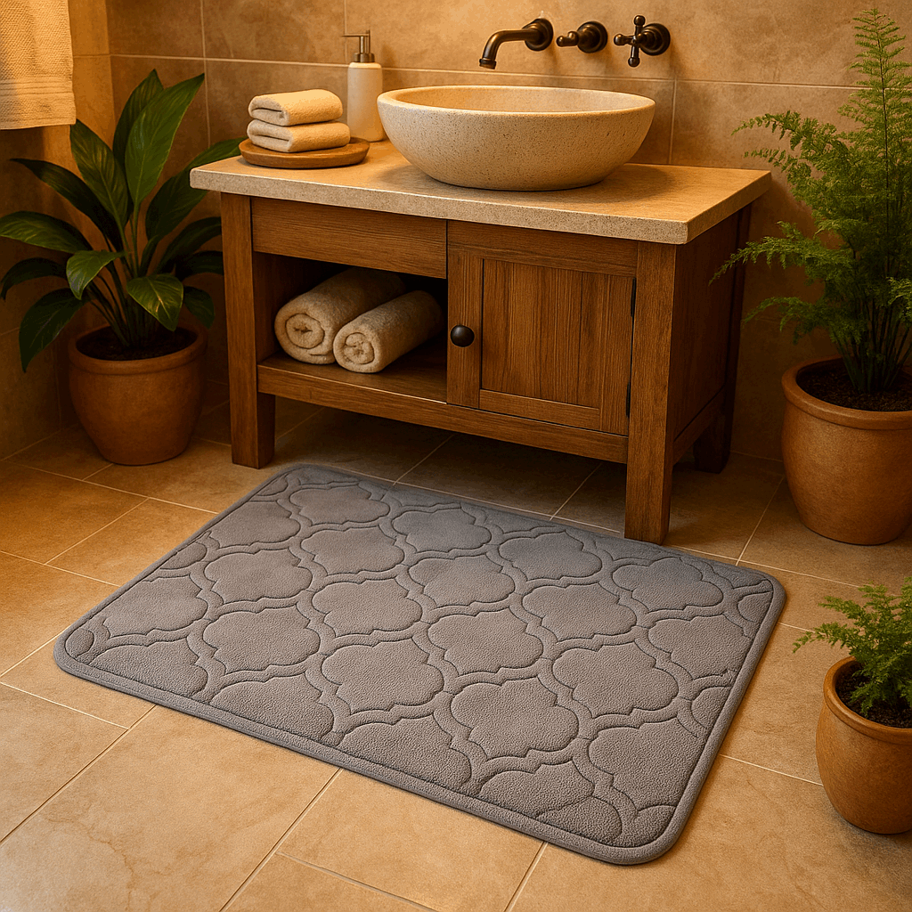 Tappeto da bagno grigio chiaro a righe 40 x 60cm – Morbido, assorbente e antiscivolo