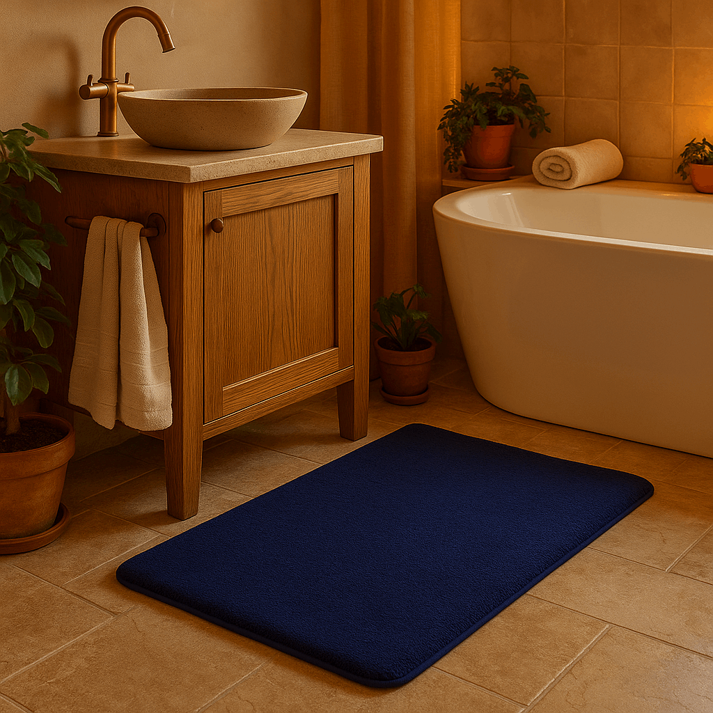 Tappeto da bagno blu in memory foam super assorbente – Morbido e antiscivolo