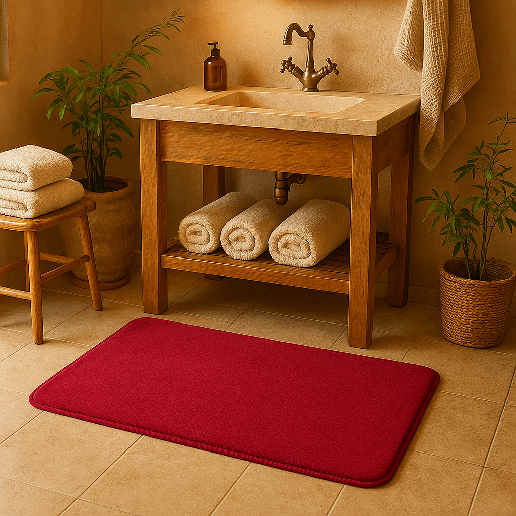 Tappeto da bagno rosso in memory foam super assorbente – Morbido e antiscivolo