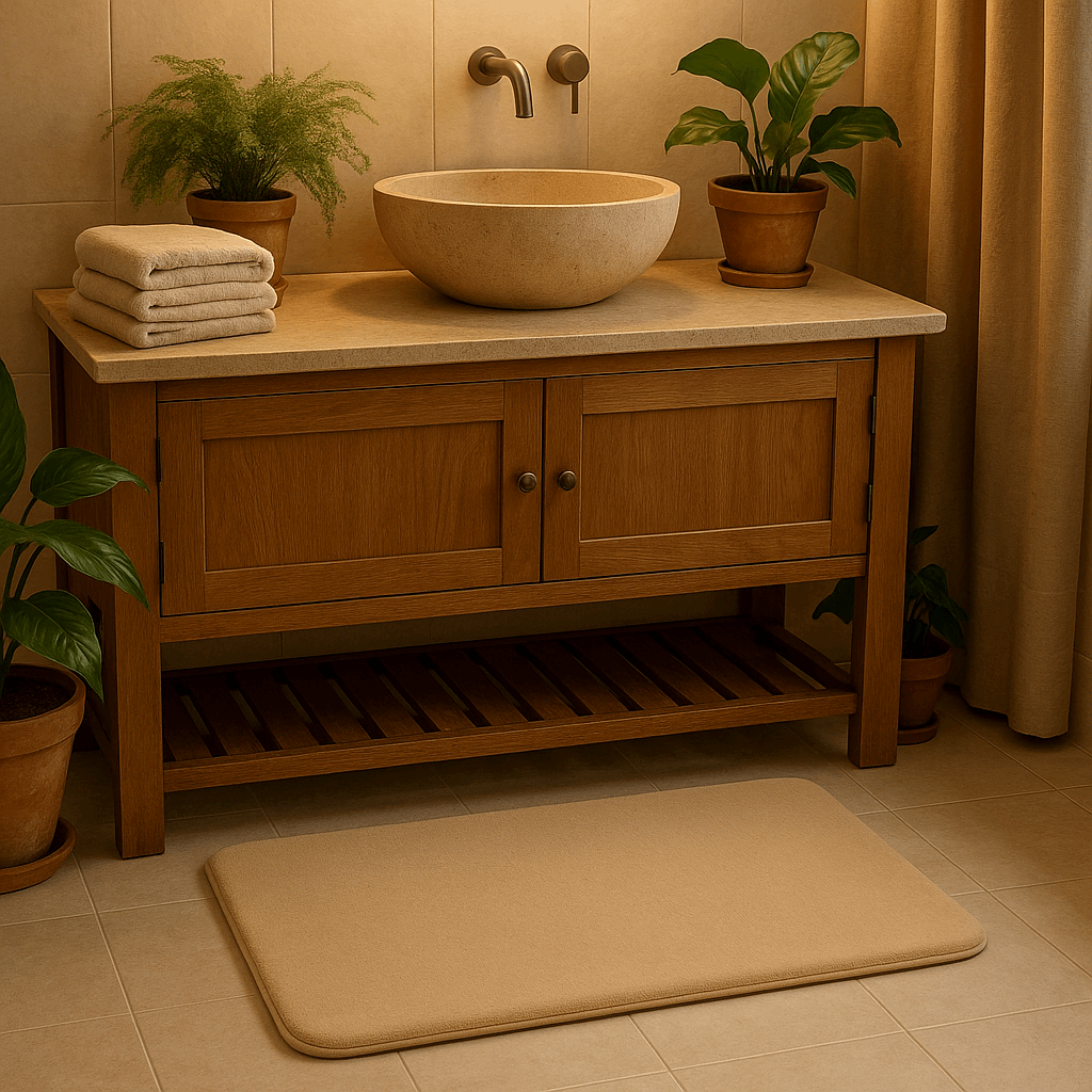 Tappeto da bagno beige in memory foam super assorbente – Morbido e antiscivolo