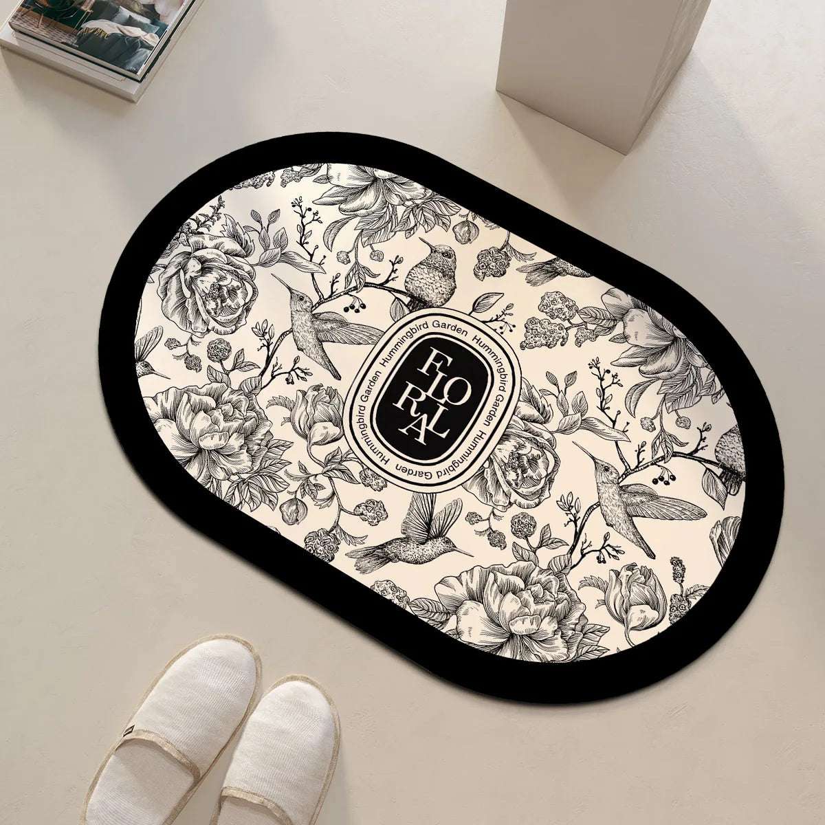 Tappeto da bagno rotondo con motivo floreale – Antiscivolo, assorbente e decorativo