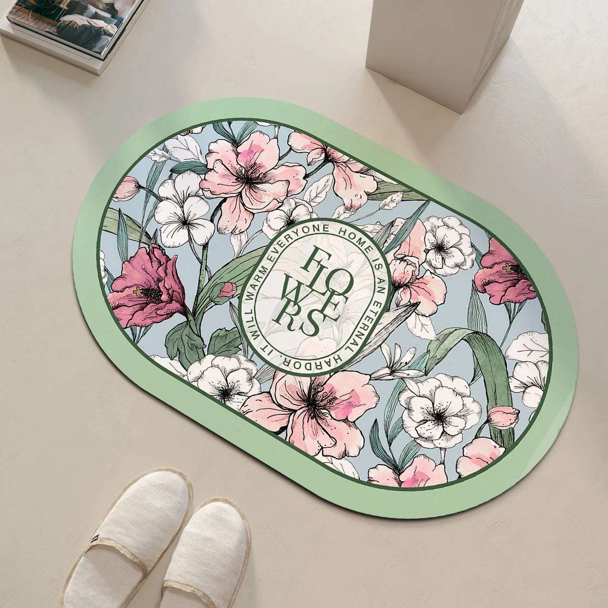 Tappeto da bagno rotondo con motivo floreale – Antiscivolo, assorbente e decorativo