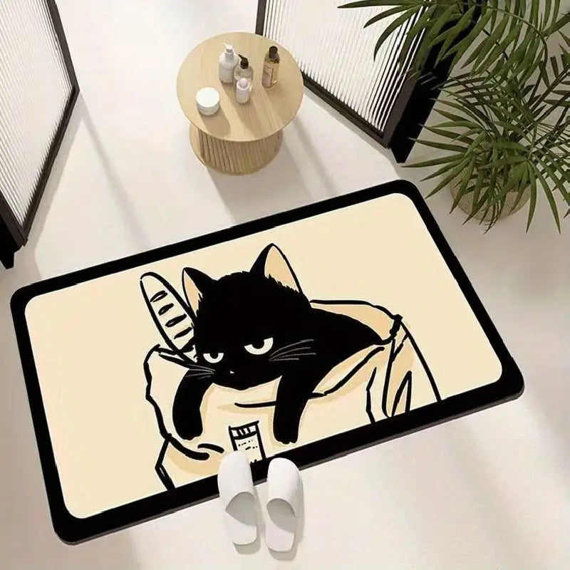 Tappeto da bagno in diatomite “Gatto nero” – Super assorbente, antiscivolo e decorativo - Tappeti bagno e cucina