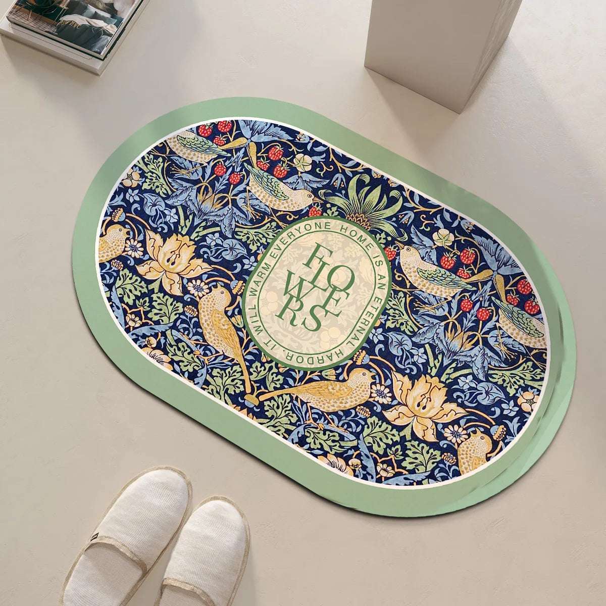 Tappeto da bagno rotondo con motivo floreale – Antiscivolo, assorbente e decorativo