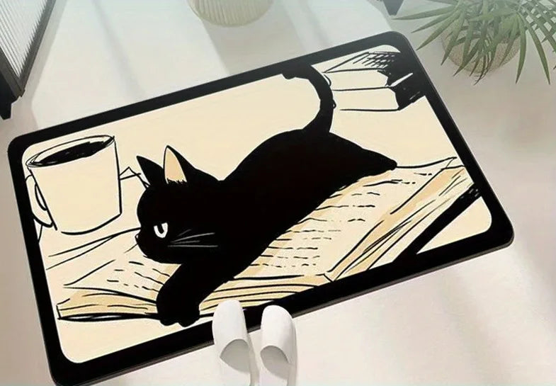 Tappeto da bagno in diatomite “Gatto nero” – Super assorbente, antiscivolo e decorativo - Tappeti bagno e cucina