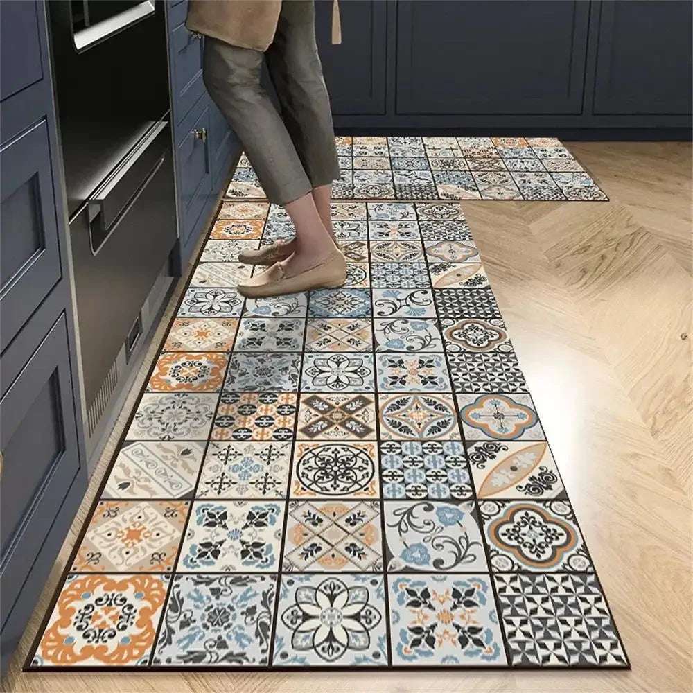 Tappeto design da cucina antiscivolo lungo – Motivo a quadri (1 o 2 pezzi)