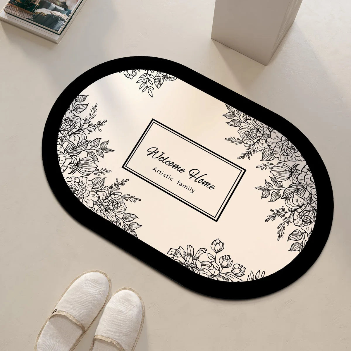 Tappeto da bagno rotondo con motivo floreale – Antiscivolo, assorbente e decorativo - Tappeti bagno e cucina