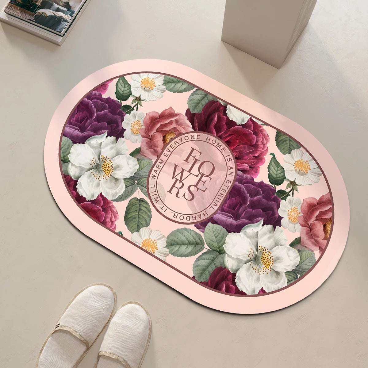 Tappeto da bagno rotondo con motivo floreale – Antiscivolo, assorbente e decorativo