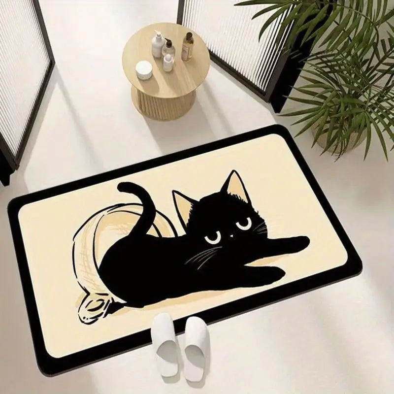 Tappeto da bagno in diatomite “Gatto nero” – Super assorbente, antiscivolo e decorativo - Tappeti bagno e cucina