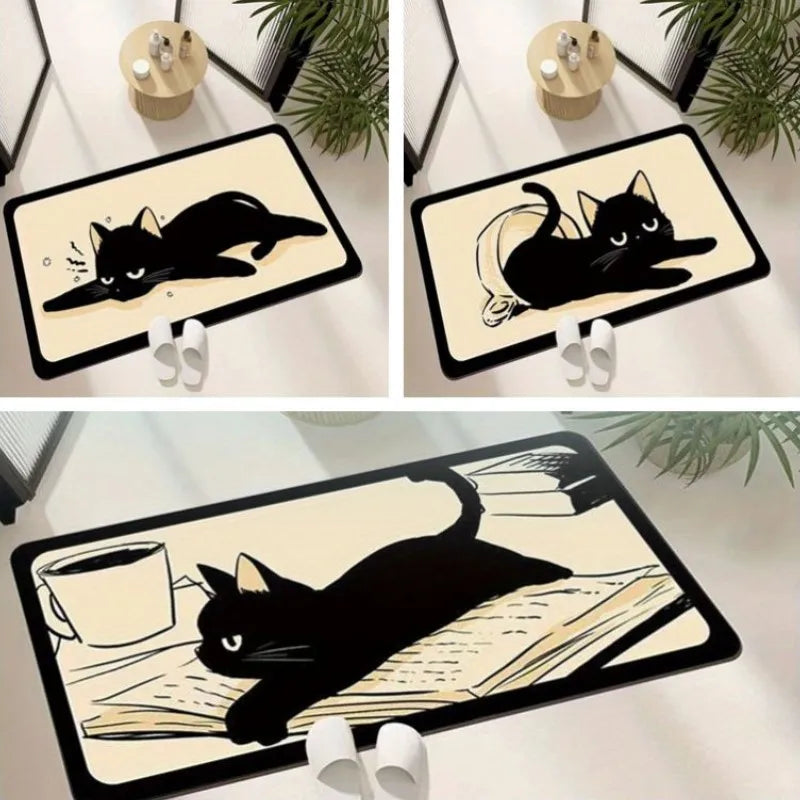 Tappeto da bagno in diatomite “Gatto nero” – Super assorbente, antiscivolo e decorativo - Tappeti bagno e cucina