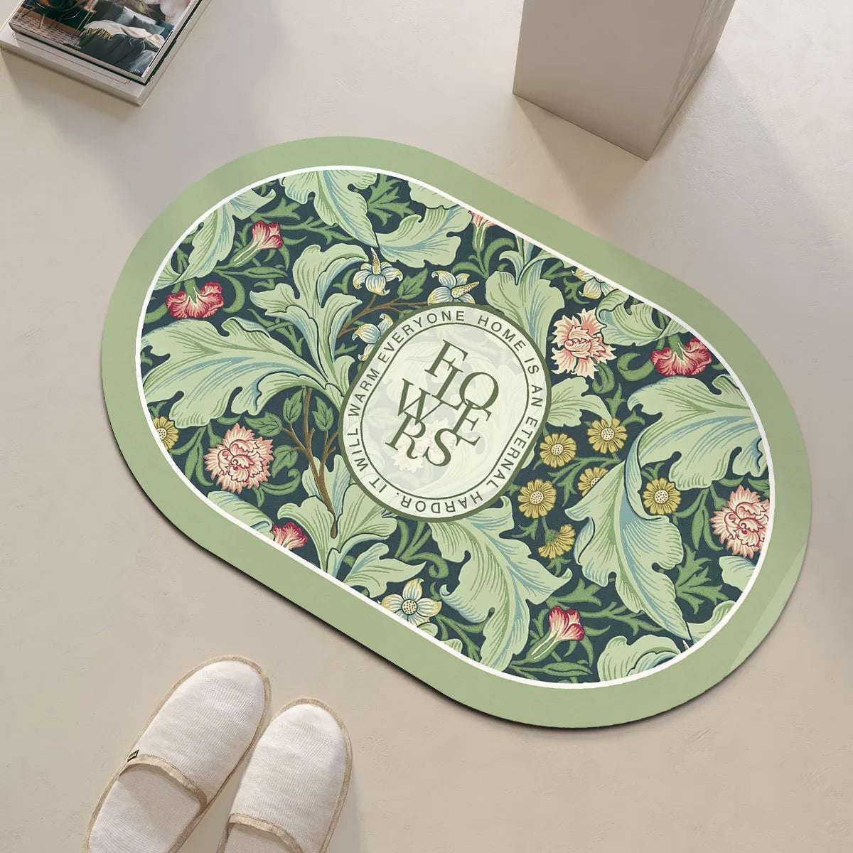 Tappeto da bagno rotondo con motivo floreale – Antiscivolo, assorbente e decorativo