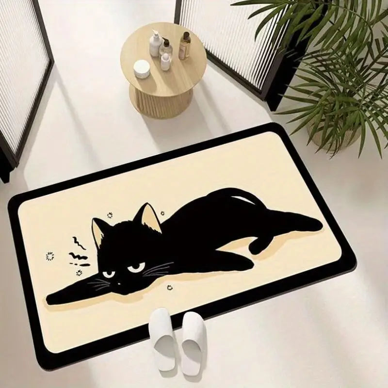 Tappeto da bagno in diatomite “Gatto nero” – Super assorbente, antiscivolo e decorativo - Tappeti bagno e cucina