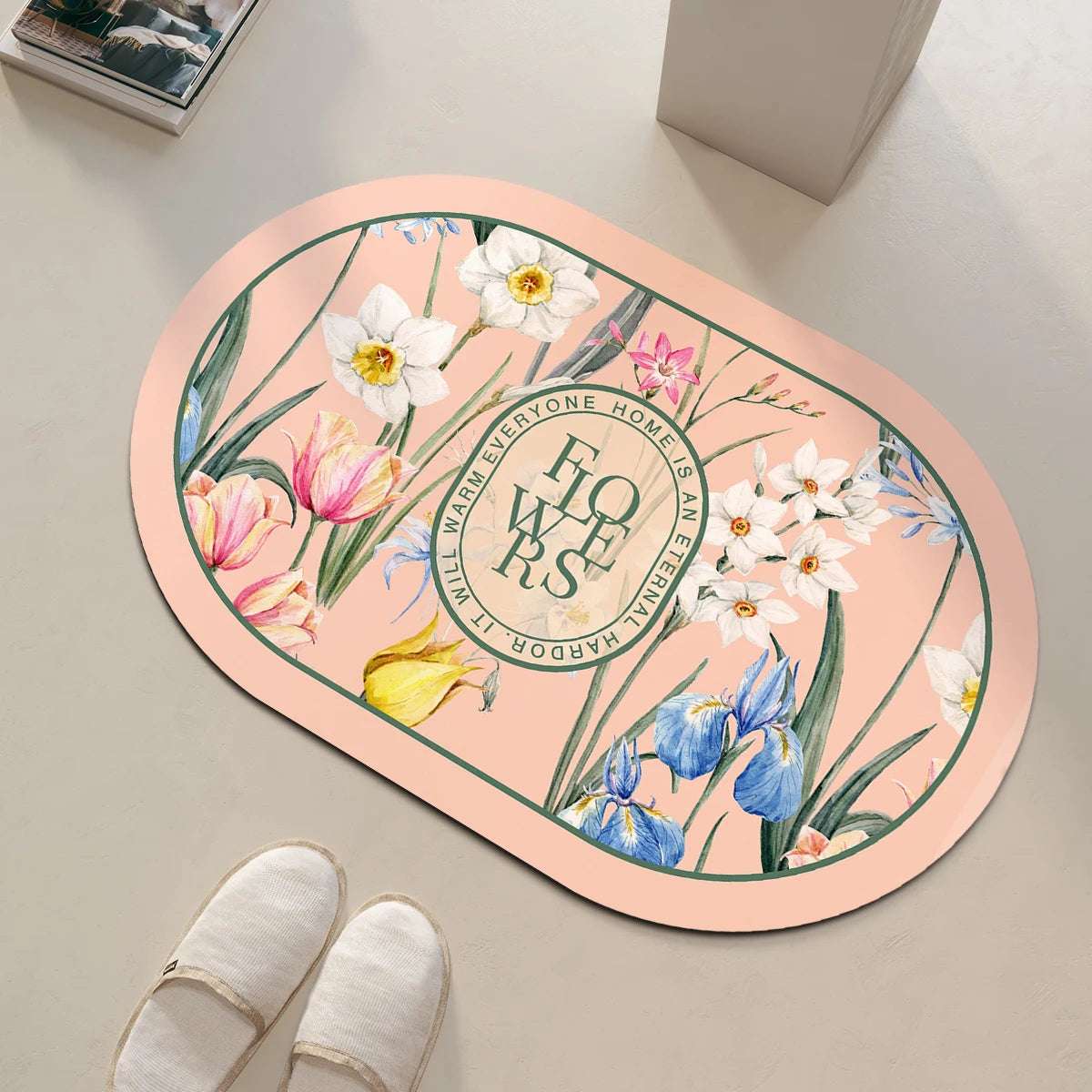 Tappeto da bagno rotondo con motivo floreale – Antiscivolo, assorbente e decorativo