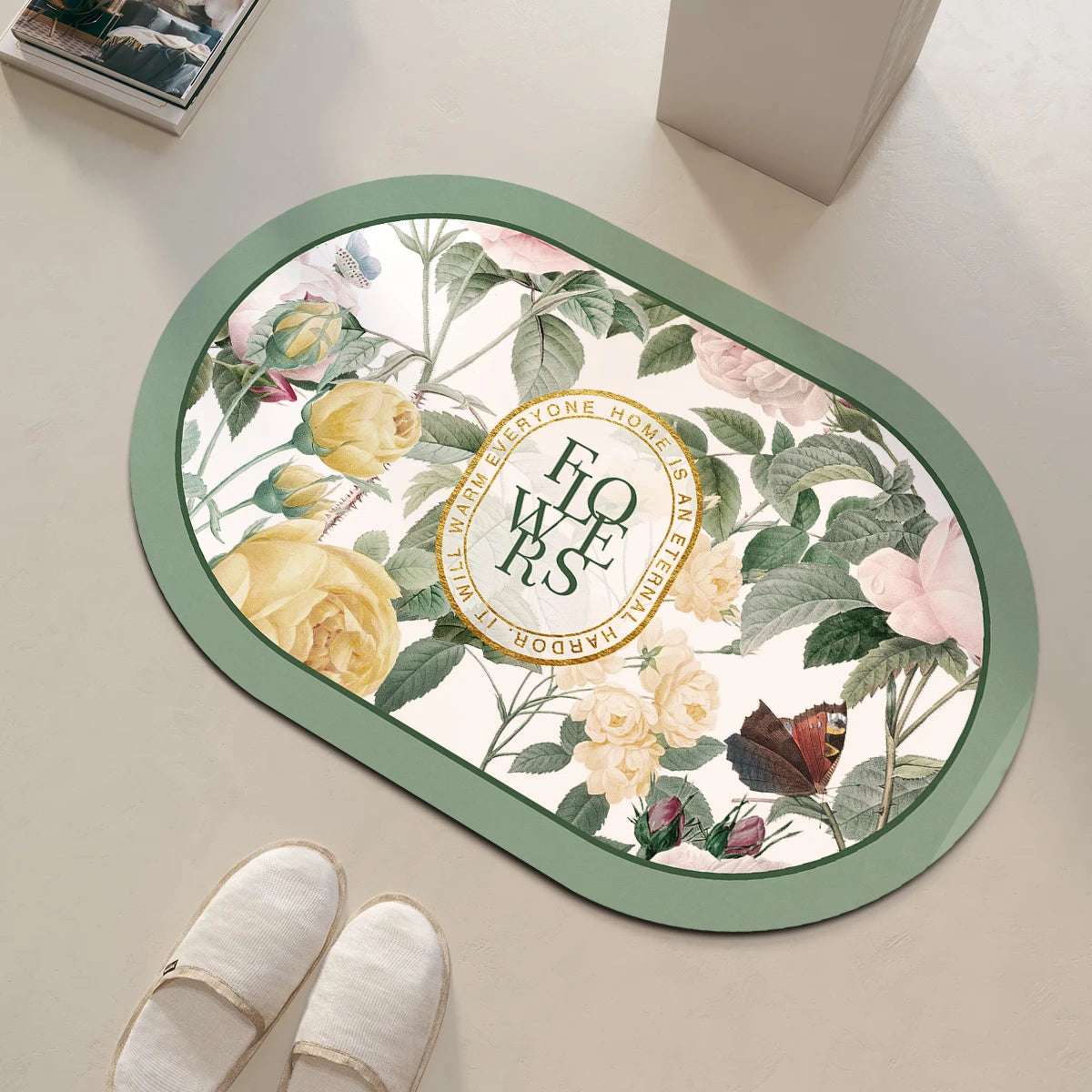Tappeto da bagno rotondo con motivo floreale – Antiscivolo, assorbente e decorativo