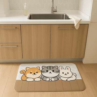Tappeto cucina in diatomite con disegno "Amici a Quattro Zampe" – Antiscivolo, assorbente e facile da pulire