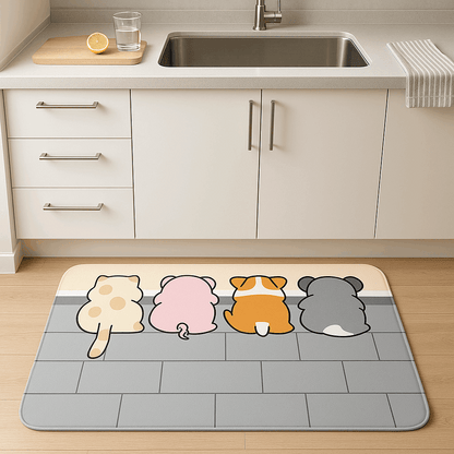Tappeto cucina in diatomite con disegno "Zampette Corte Dolcissime" – Antiscivolo, assorbente e facile da pulire