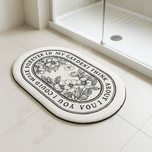 Tappeto da bagno design ovale con fiori – Stile raffinato monocromatico