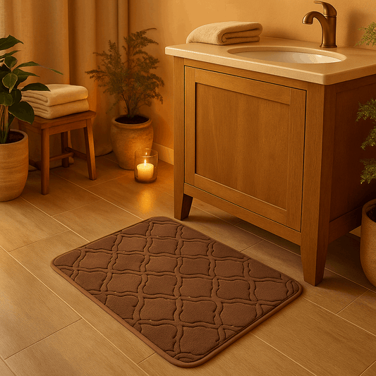 Tappeto da bagno marrone a righe 40 x 60cm – Morbido, assorbente e antiscivolo