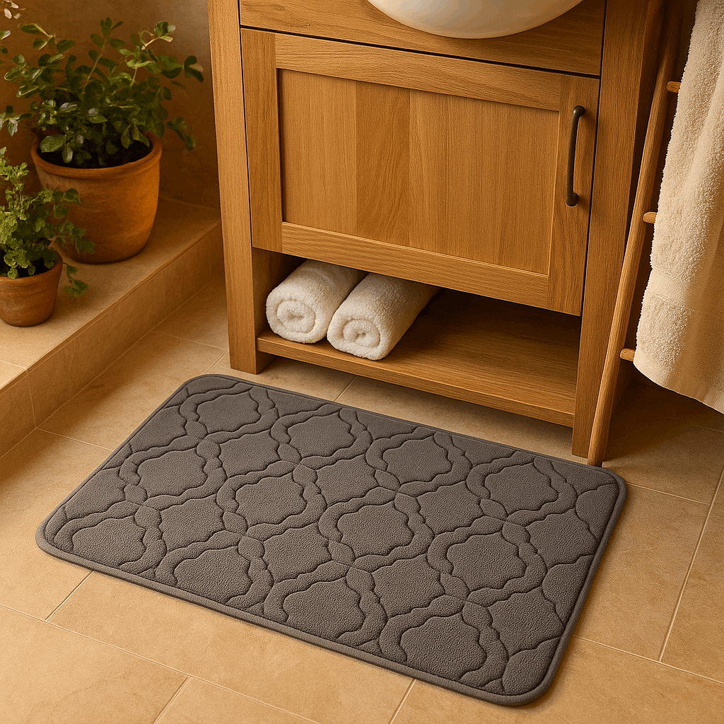 Tappeto da bagno grigio scuro a righe 40 x 60cm – Morbido, assorbente e antiscivolo
