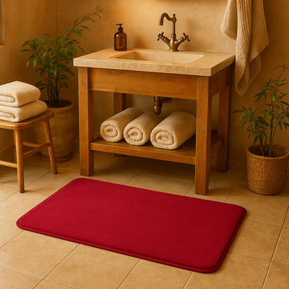 Tappeto da bagno rosso in memory foam super assorbente – Morbido e antiscivolo