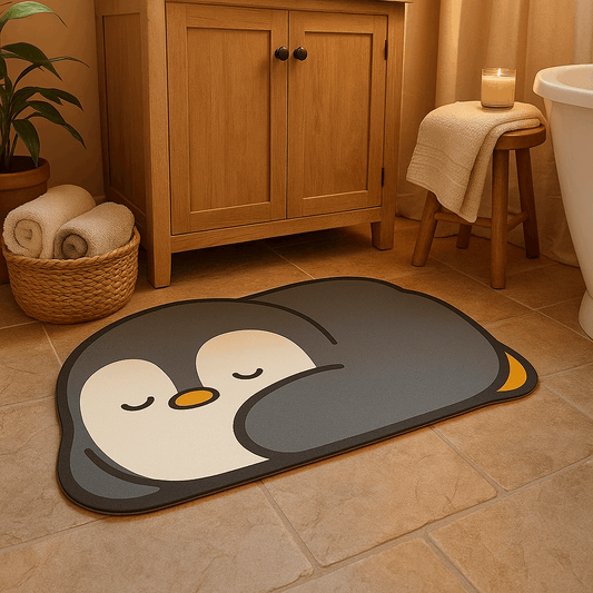Tappeto da bagno in diatomite – Assorbente e antiscivolo - Pinguino Nero