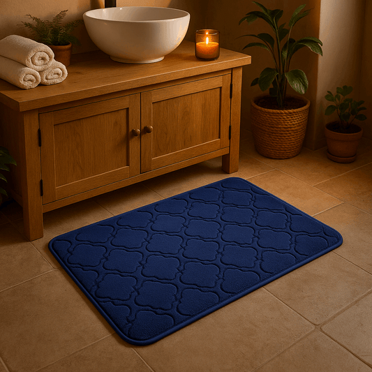 Tappeto da bagno blu a righe 40 x 60cm – Morbido, assorbente e antiscivolo