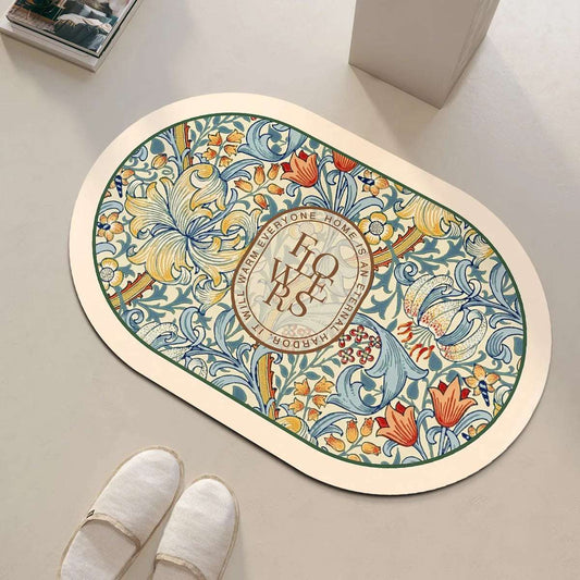 Tappeto da bagno rotondo con motivo floreale – Antiscivolo, assorbente e decorativo