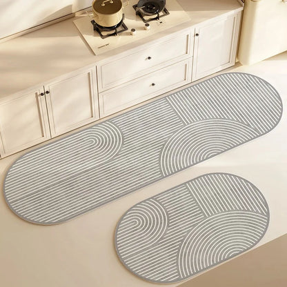 Tappeto cucina moderno in diatomite – Ovale multi cerchi - Assorbente, antiscivolo e lavabile - Tappeti bagno e cucina