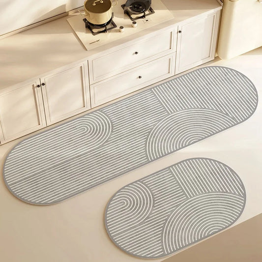 Tappeto cucina moderno in diatomite – Ovale multi cerchi - Assorbente, antiscivolo e lavabile - Tappeti bagno e cucina