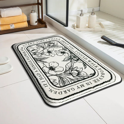 Tappeto da bagno design floreale rettangolare – Eleganza in bianco e nero - Tappeti bagno e cucina