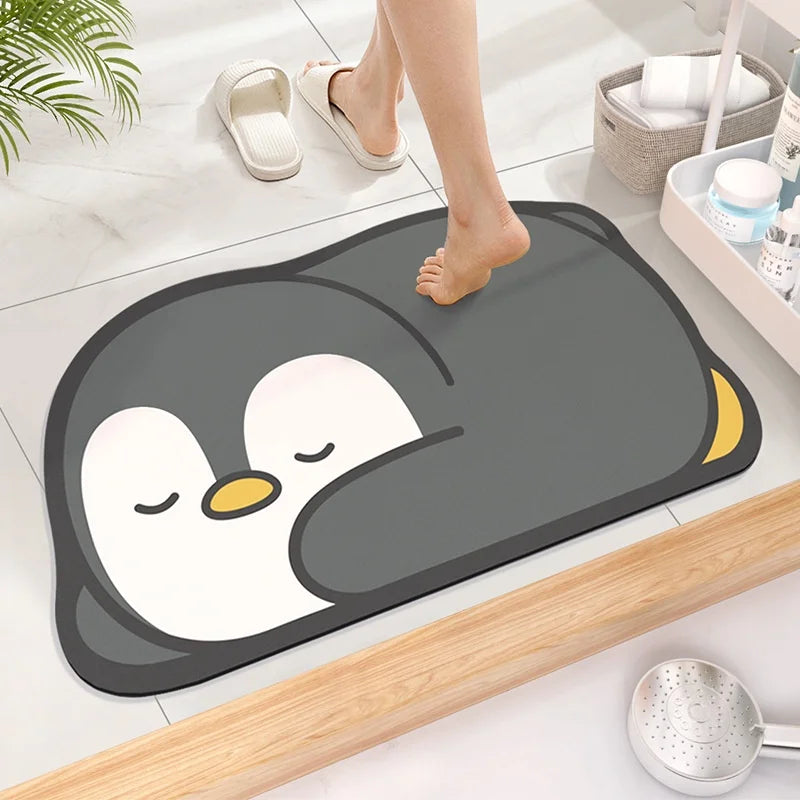 Tappeto da bagno in diatomite – Assorbente e antiscivolo - Pinguino Nero - Tappeti bagno e cucina