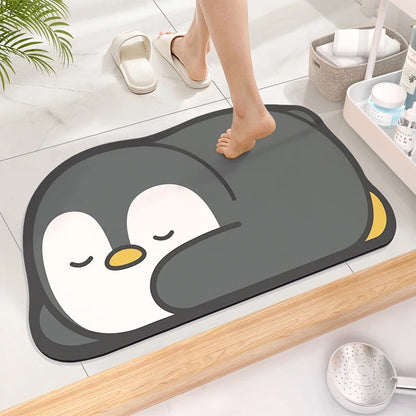 Tappeto da bagno in diatomite – Assorbente e antiscivolo - Pinguino Nero - Tappeti bagno e cucina