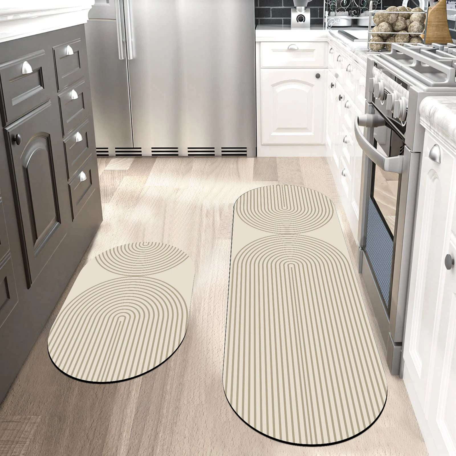 Tappeto cucina moderno in diatomite – Ovale 2 cerchi - Assorbente, antiscivolo e lavabile