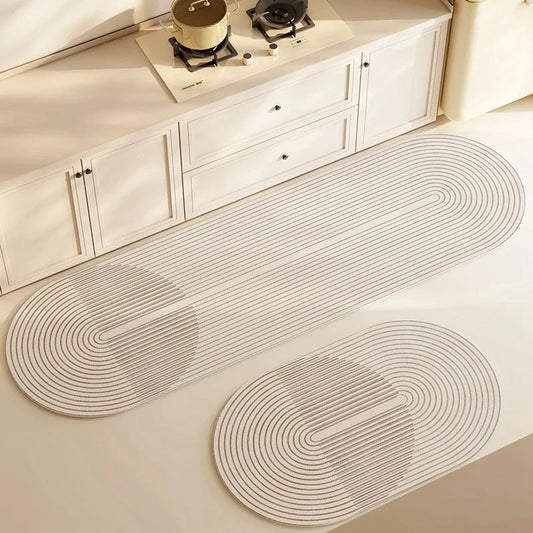 Tappeto cucina moderno in diatomite – Ovale cercho - Assorbente, antiscivolo e lavabile - Tappeti bagno e cucina