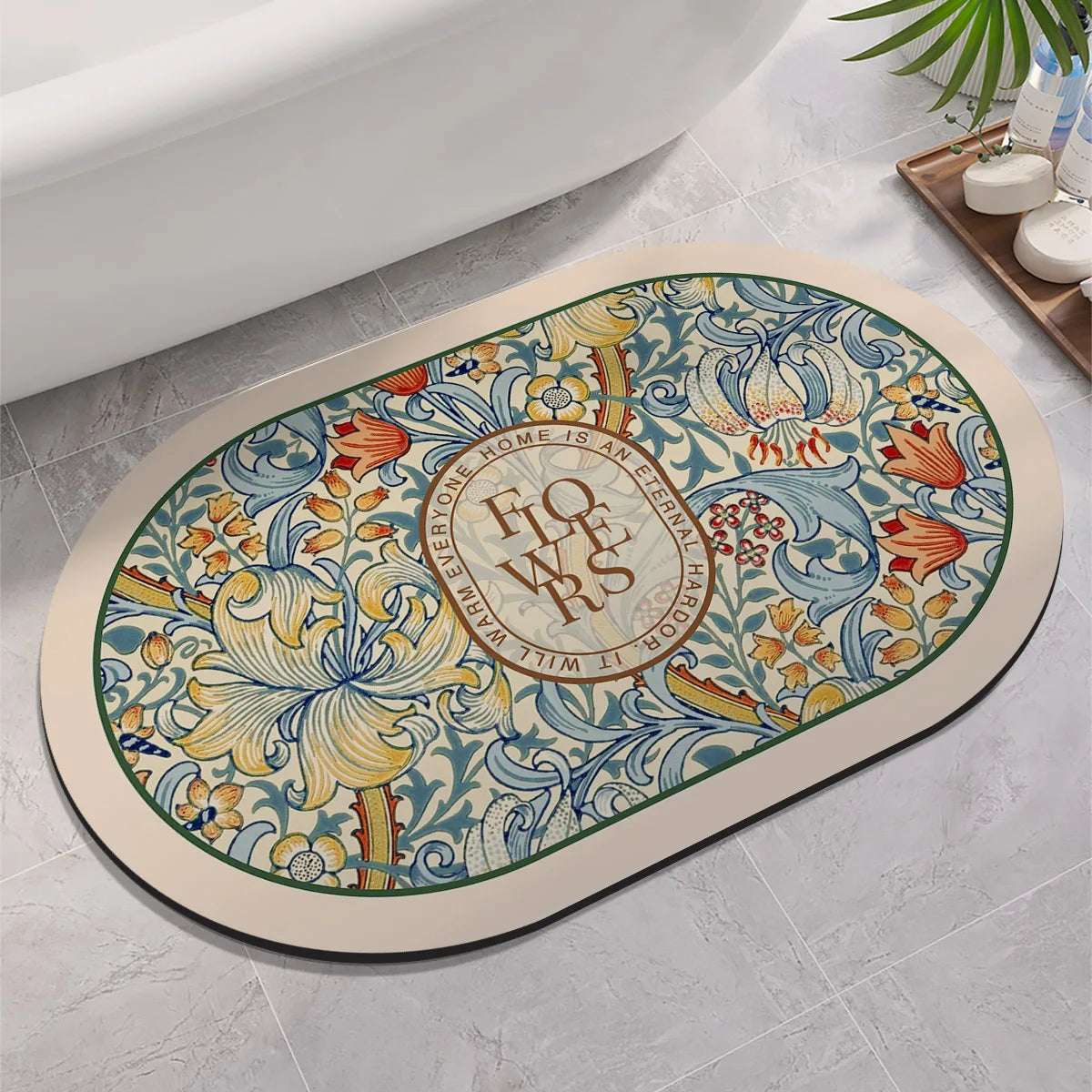 Tappeto da bagno rotondo con motivo floreale – Antiscivolo, assorbente e decorativo