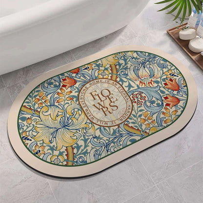 Tappeto da bagno rotondo con motivo floreale – Antiscivolo, assorbente e decorativo
