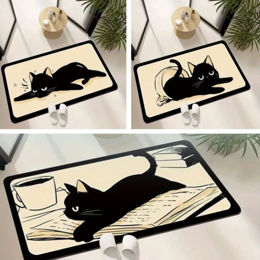Tappeto da bagno in diatomite “Gatto nero” – Super assorbente, antiscivolo e decorativo - Tappeti bagno e cucina
