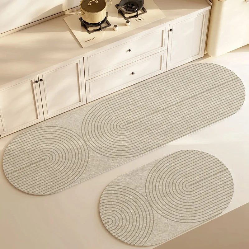 Tappeto cucina moderno in diatomite – Ovale 2 cerchi - Assorbente, antiscivolo e lavabile - Tappeti bagno e cucina