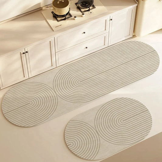 Tappeto cucina moderno in diatomite – Ovale 2 cerchi - Assorbente, antiscivolo e lavabile - Tappeti bagno e cucina