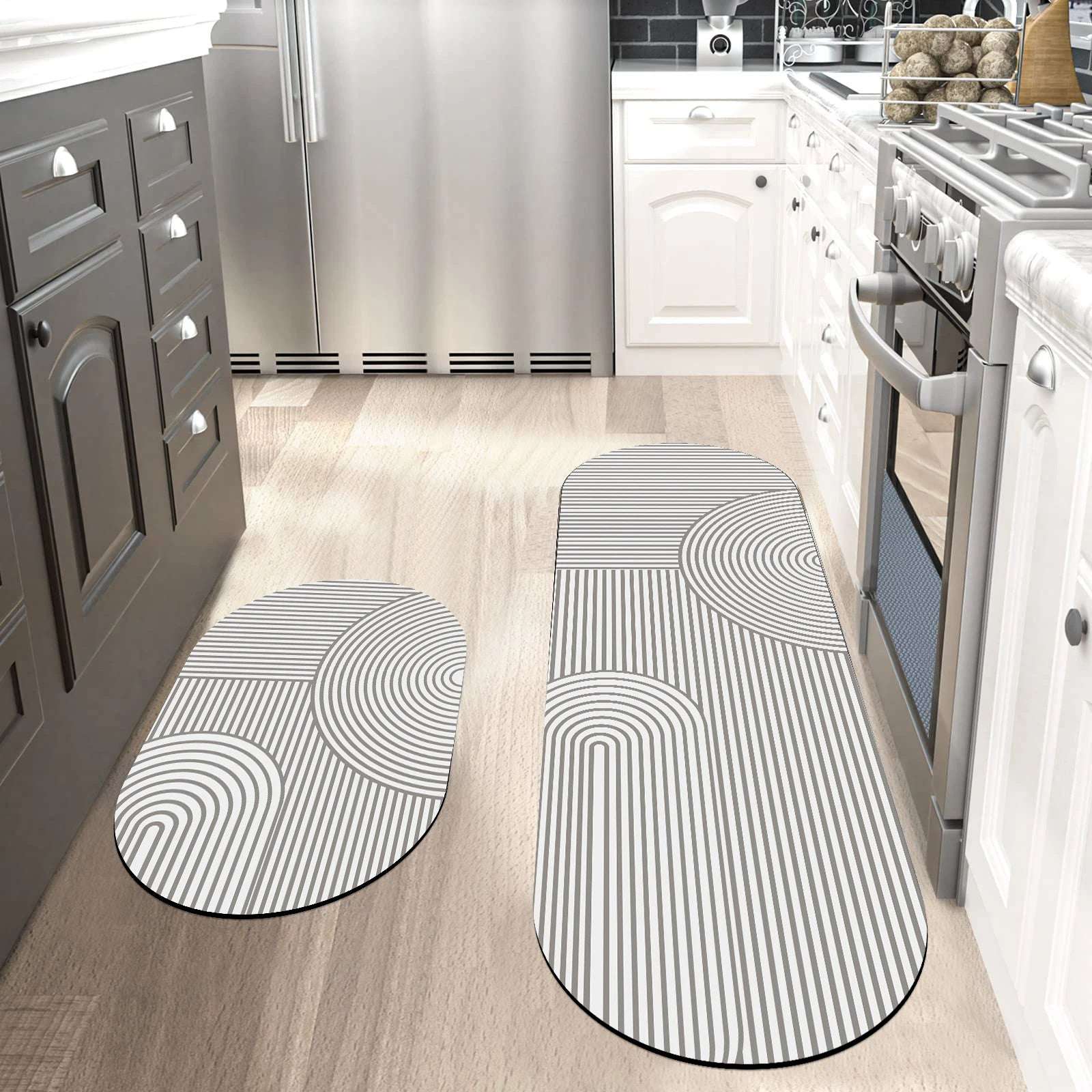 Tappeto cucina moderno in diatomite – Ovale multi cerchi - Assorbente, antiscivolo e lavabile