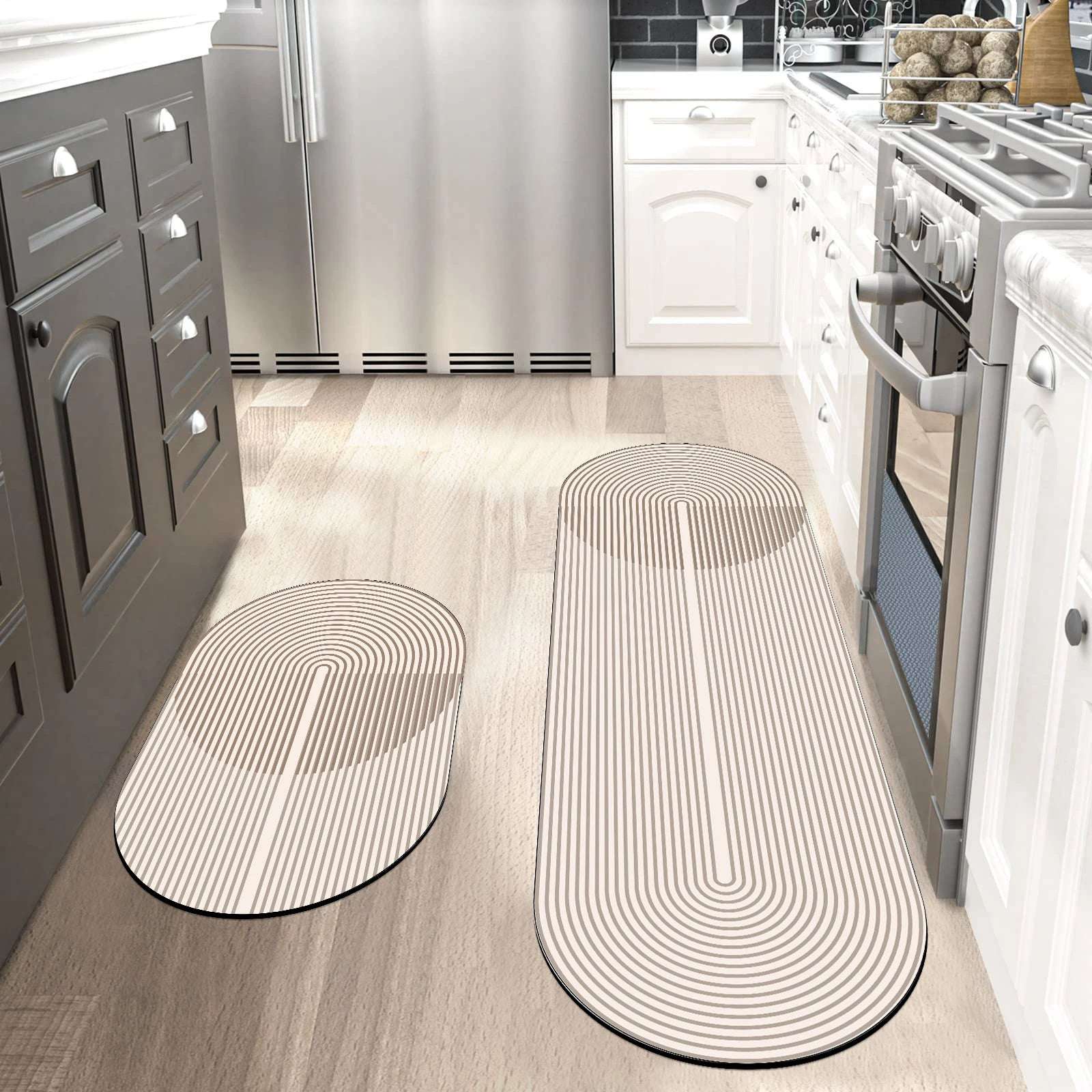 Tappeto cucina moderno in diatomite – Ovale cercho - Assorbente, antiscivolo e lavabile