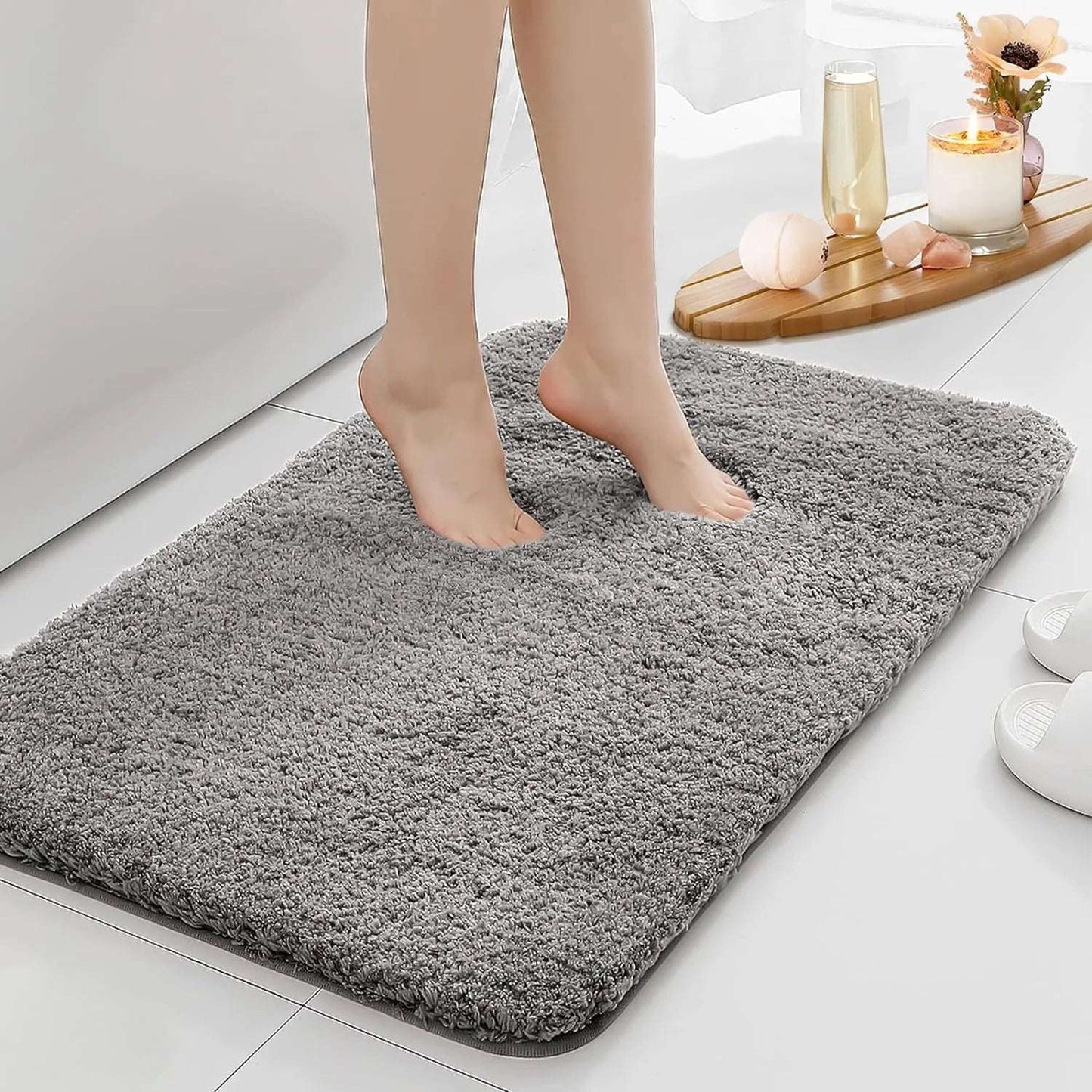 Tappeto da bagno grande antiscivolo in microfibra a pelo lungo – Lavabile in lavatrice