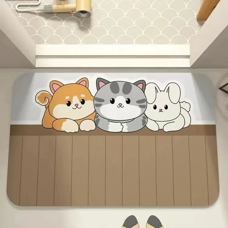 Tappeto cucina in diatomite con disegno "Amici a Quattro Zampe" – Antiscivolo, assorbente e facile da pulire - Tappeti bagno e cucina