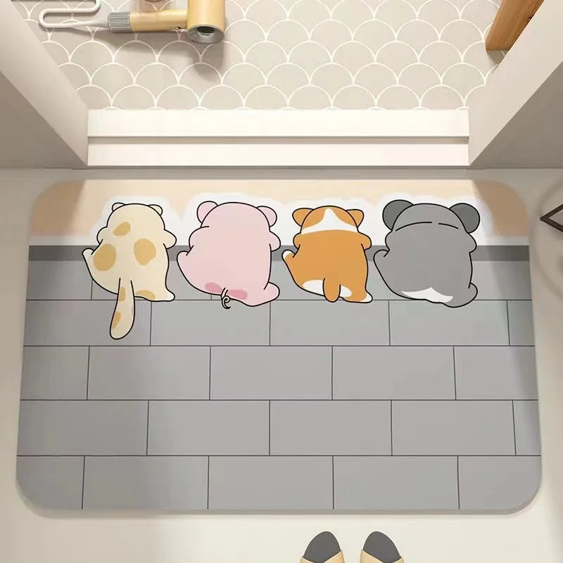 Tappeto cucina in diatomite con disegno "Zampette Corte Dolcissime" – Antiscivolo, assorbente e facile da pulire - Tappeti bagno e cucina
