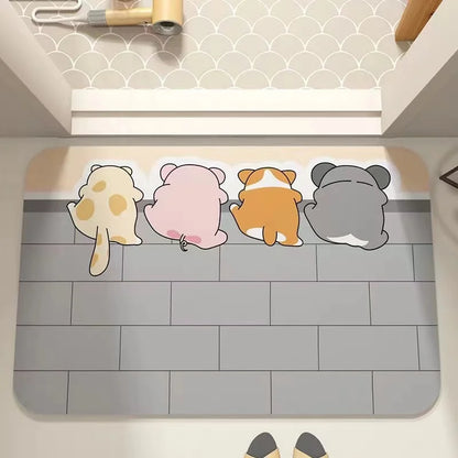 Tappeto cucina in diatomite con disegno "Zampette Corte Dolcissime" – Antiscivolo, assorbente e facile da pulire - Tappeti bagno e cucina